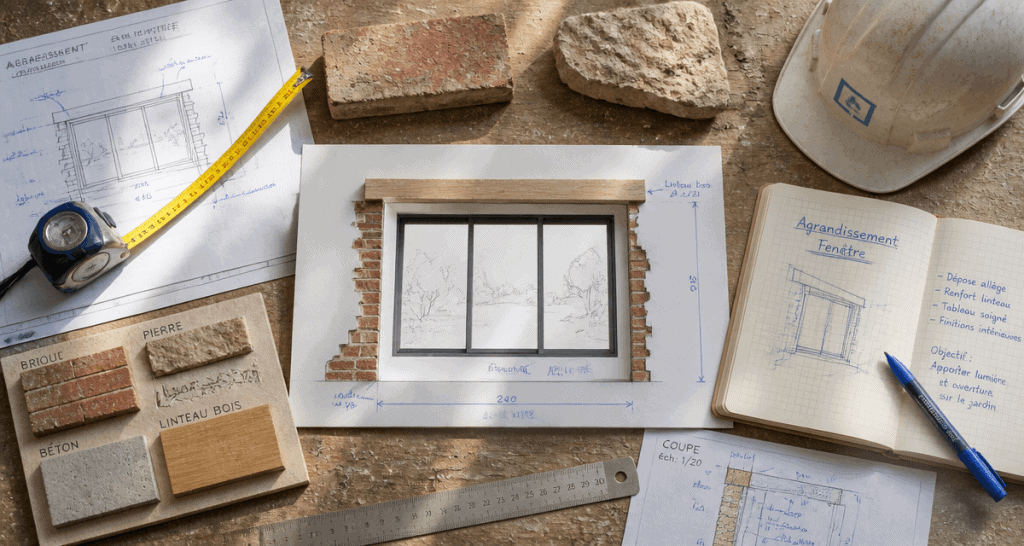 agrandir fenetre maquette et outils chantier