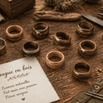 bague en bois artisanale sur table en bois