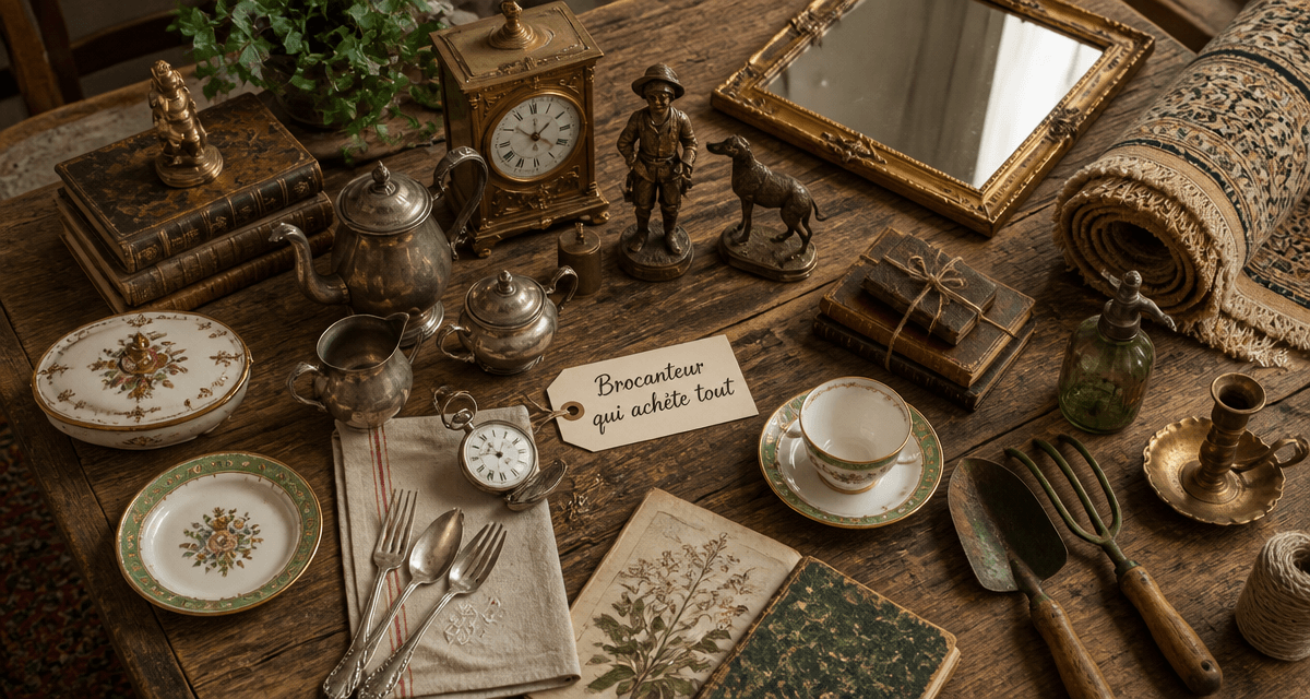 brocanteur qui achète tout table objets anciens