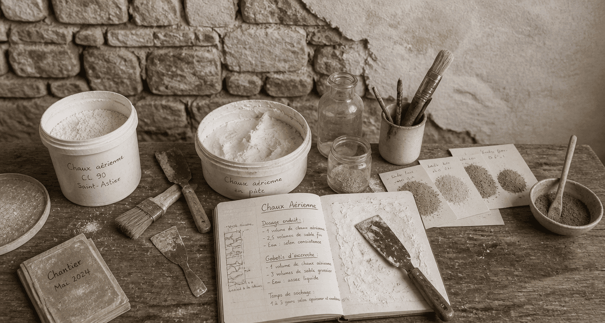 chaux aérienne pots outils carnet atelier