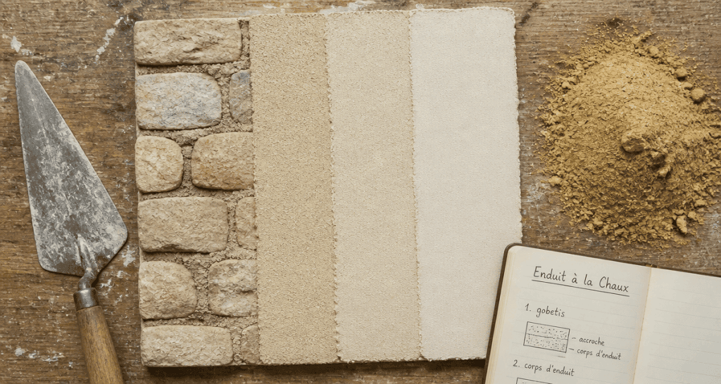 chaux enduit trois couches sur mur