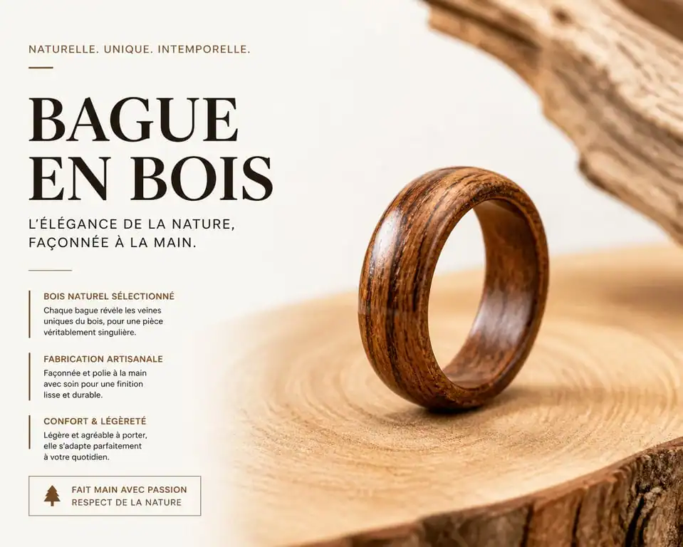 Bague en bois artisanale unique et élégante