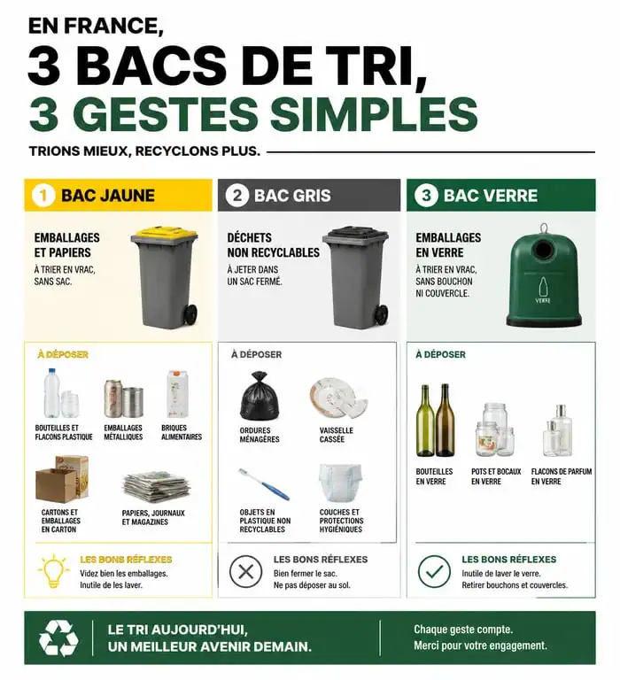 Infographie des consignes de tri pour jeter dans la poubelle correctement