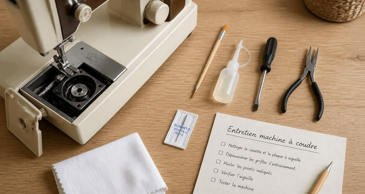 entretien machine à coudre outils sur table