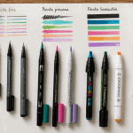 feutres pointe fine et biseautée sur bureau artiste