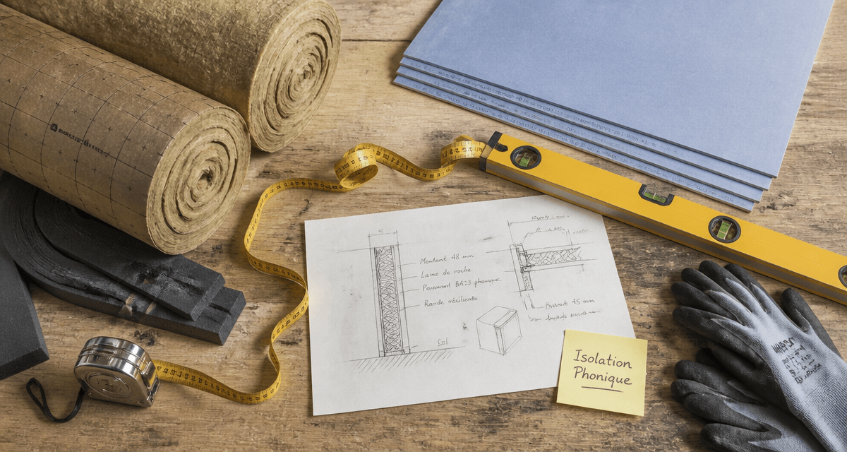 isoler phoniquement une pièce matériaux sur table de bricolage