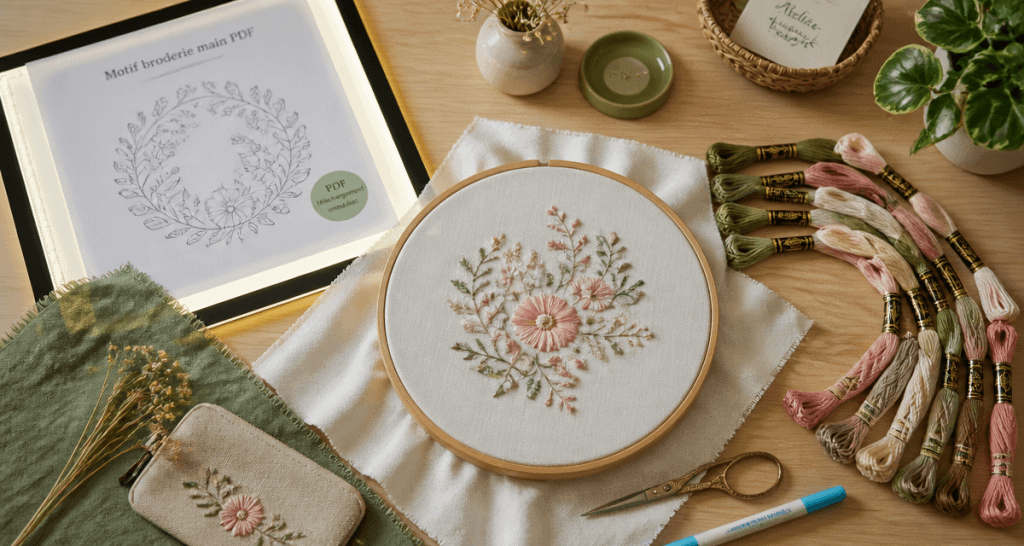 motif broderie main gratuit pdf tambour à broder et fils