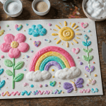 Peinture gonflante en relief sur papier avec ingrédients