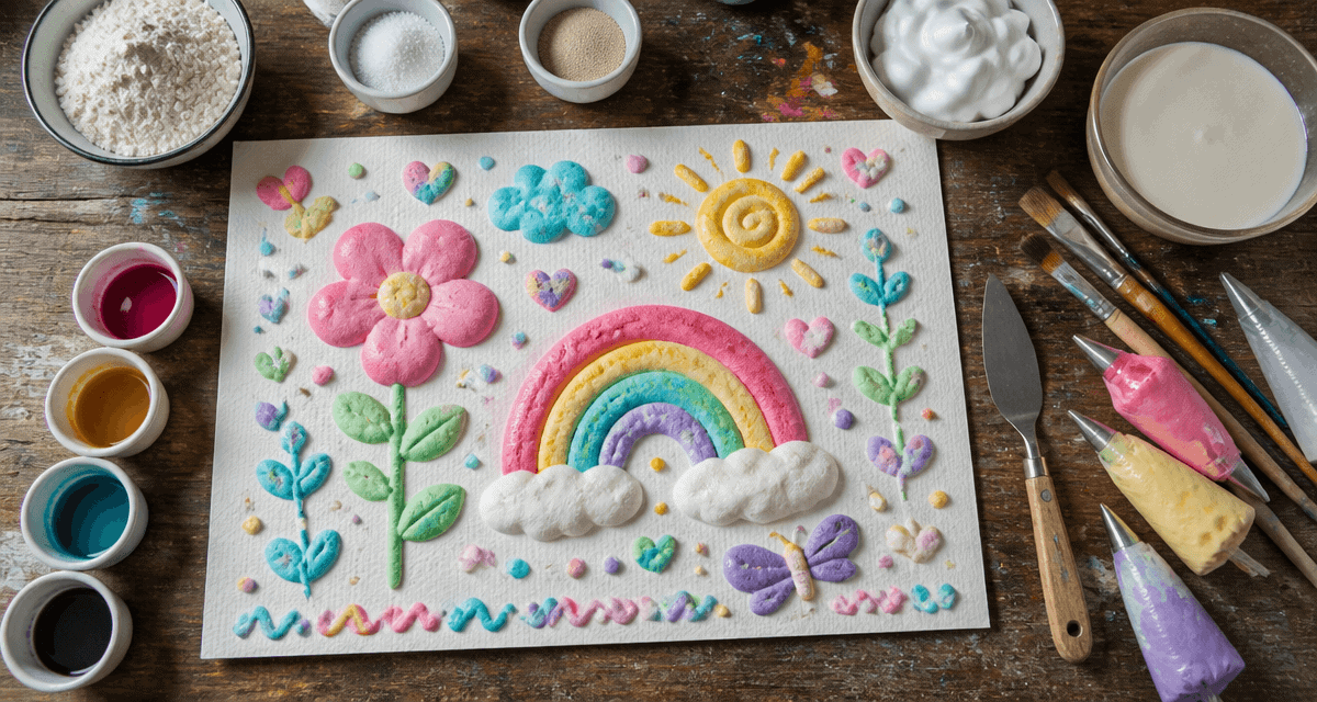 Peinture gonflante en relief sur papier avec ingrédients