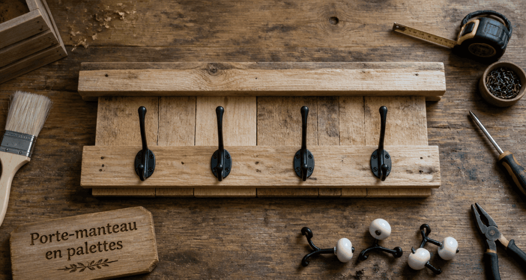 porte manteau palettes artisanal en bois brut