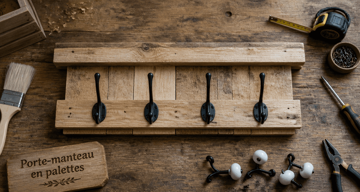 porte manteau palettes artisanal en bois brut
