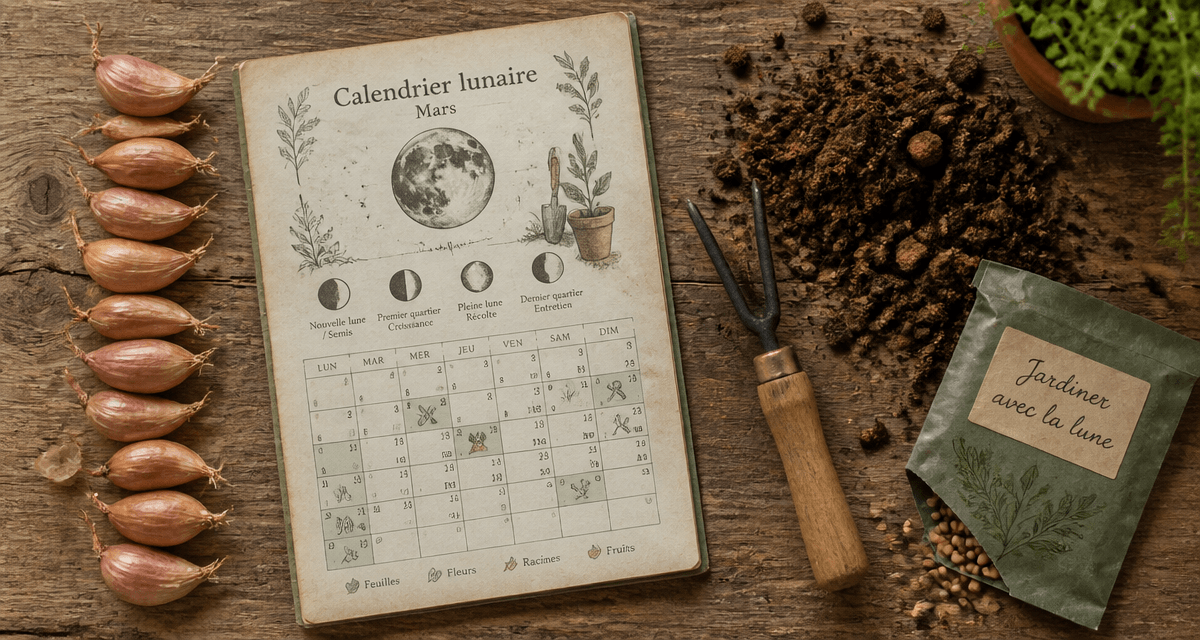 quand planter les échalotes avec la lune sur plan de travail rustique