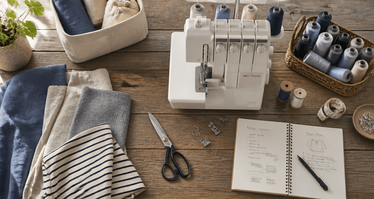 Surfileuse et matériel de couture sur table