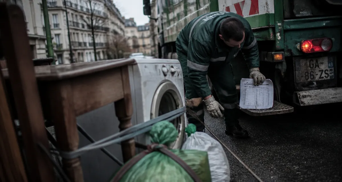 Encombrants angers : agent vérifie liste sur camion utilitaire municipal