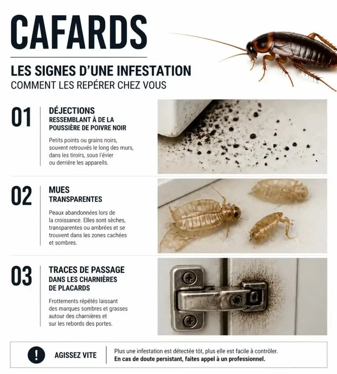 Signes révélateurs d'une infestation de cafards dans la maison : déjections et mues