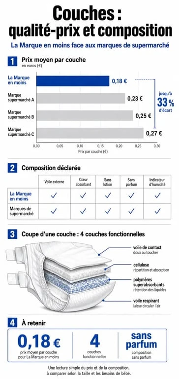 Comparatif prix et composition couches La Marque en moins avis
