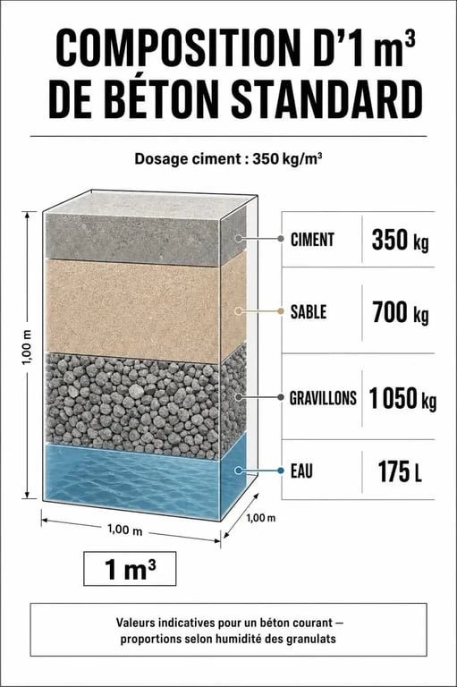 Infographie des proportions pour 1m3 de béton standard