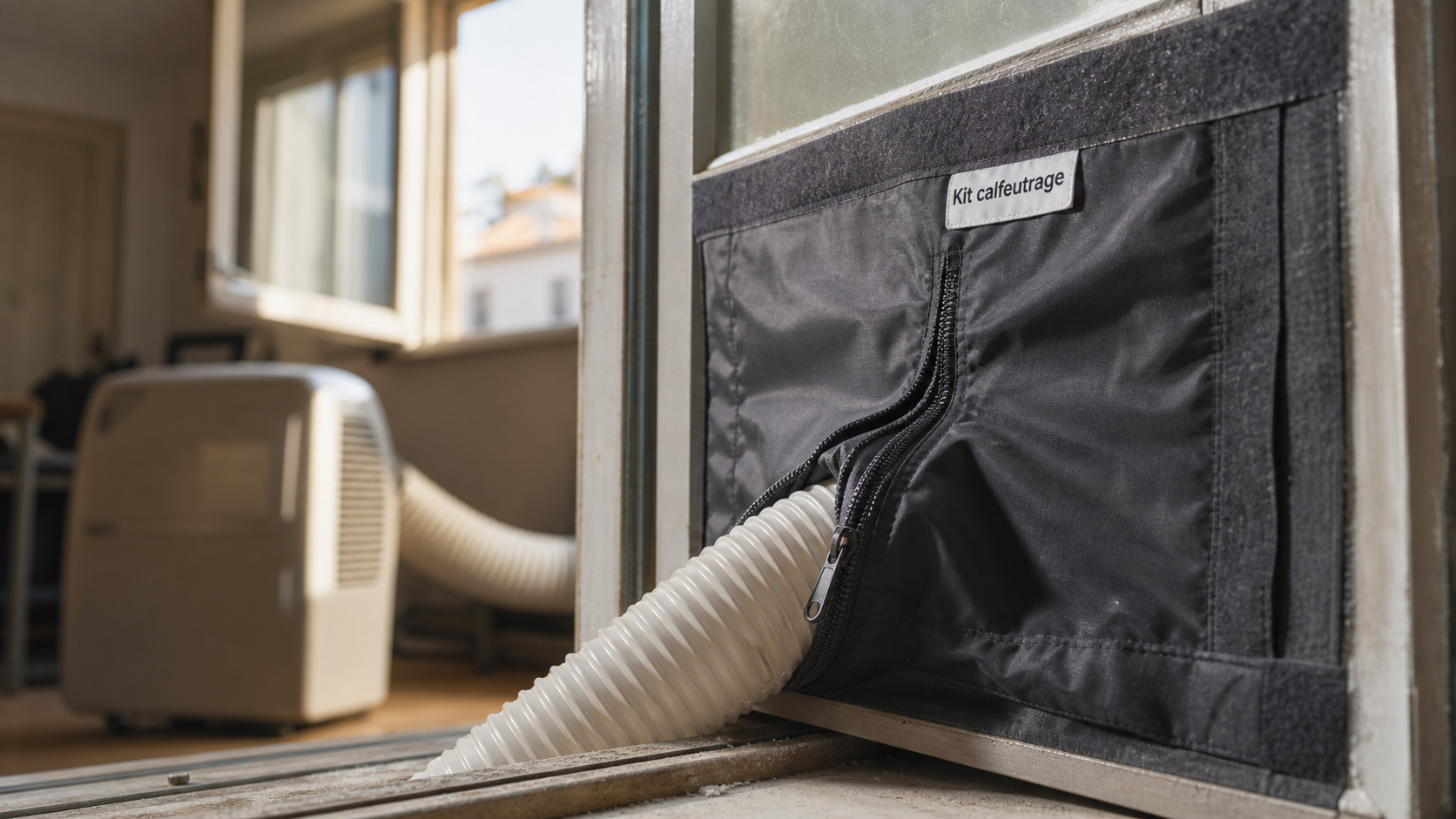 Meilleur kit calfeutrage pour climatiseur mobile : bâche de calfeutrage Velcro sur fenêtre