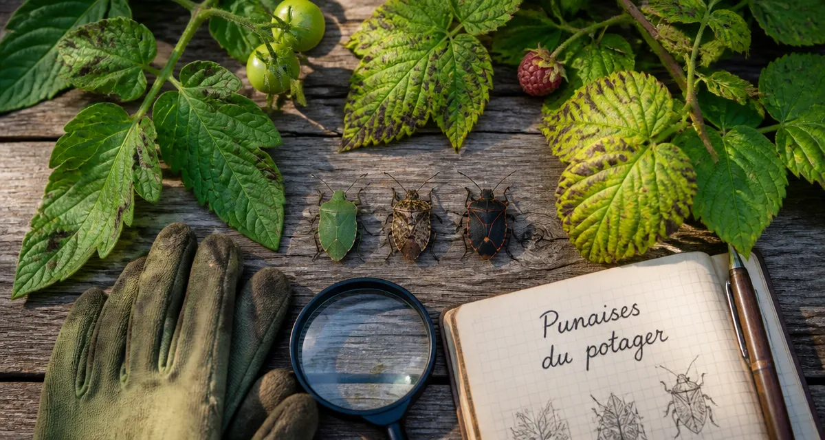 Punaise de jardin sur feuilles de tomates