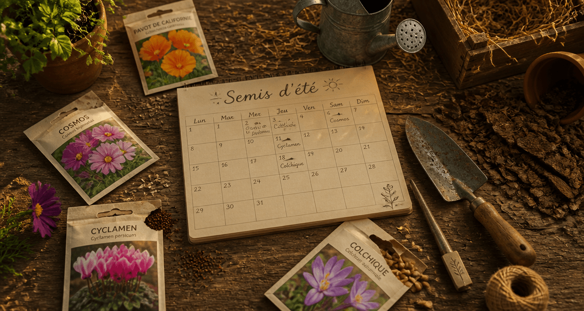 que planter en juillet août fleurs sachets graines outils