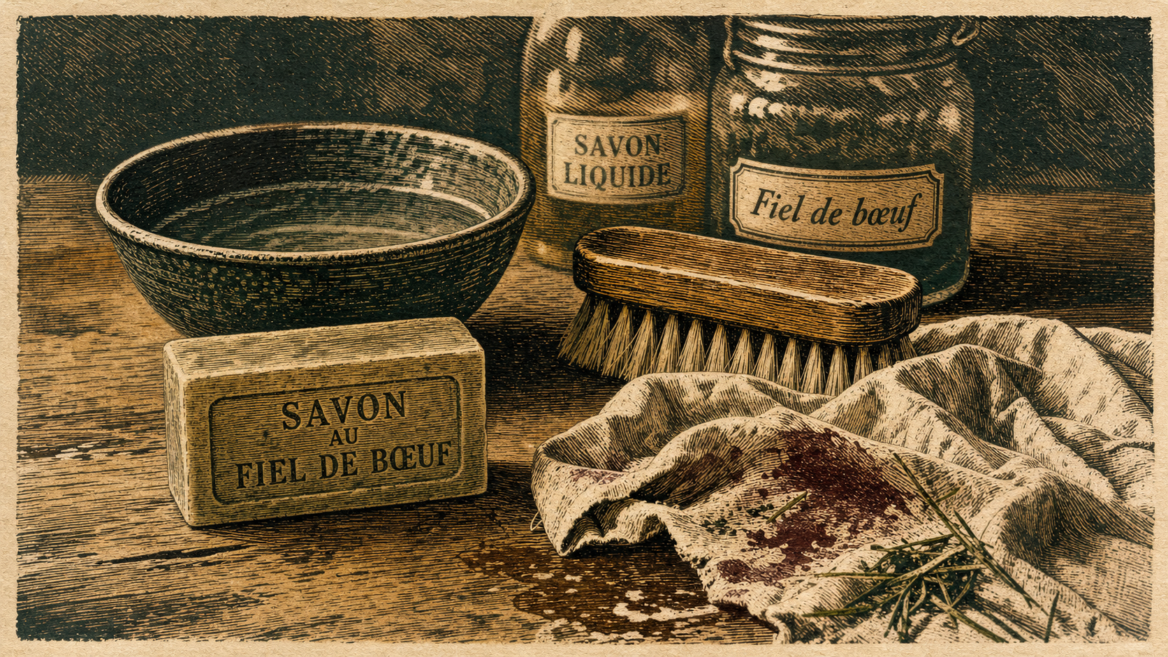 Savon fiel de boeuf utilisation pour détacher textiles : tache sang et herbe