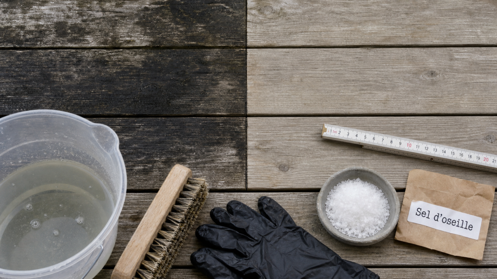 Acide oxalique bois avant après : bois noirci et éclairci