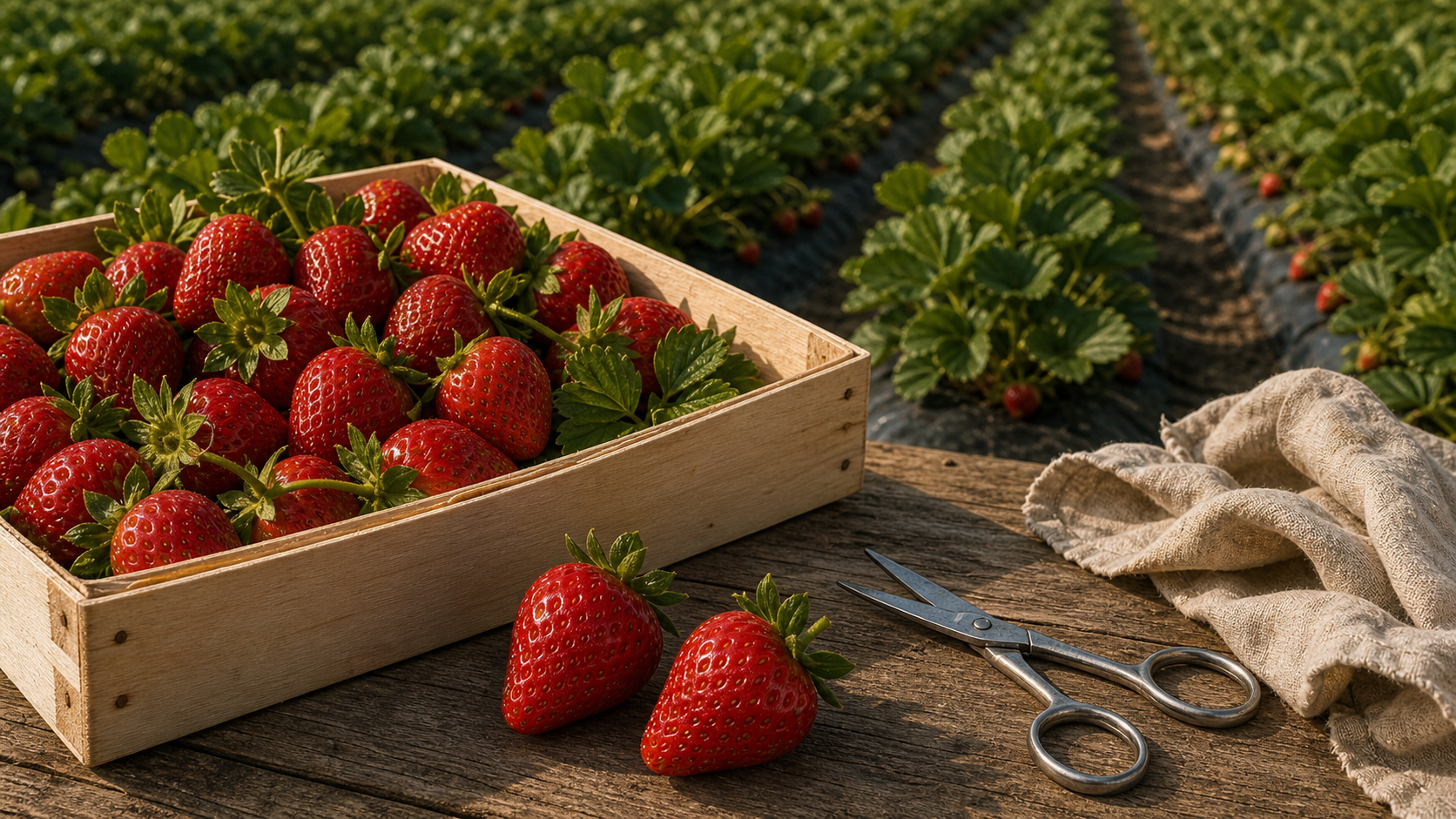 Comment cueillir les fraises sans les abîmer : barquette de fraises mûres
