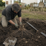 Comment enlever des racines profondes manuellement : souche de jardin avec outils