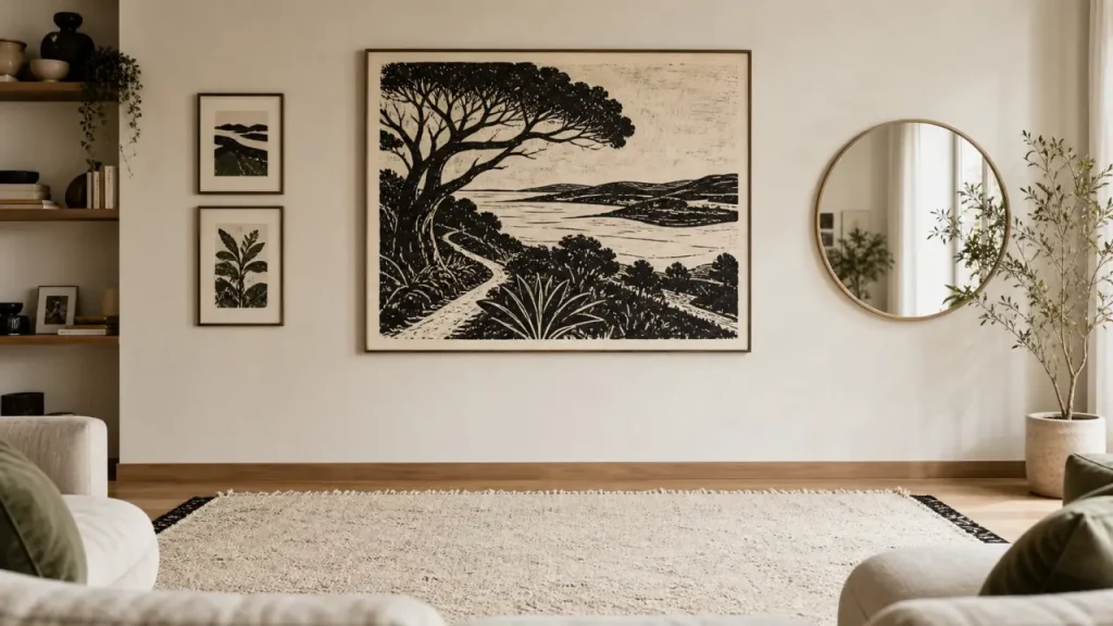 Decorer un grand mur salon avec tableau XXL et cadres