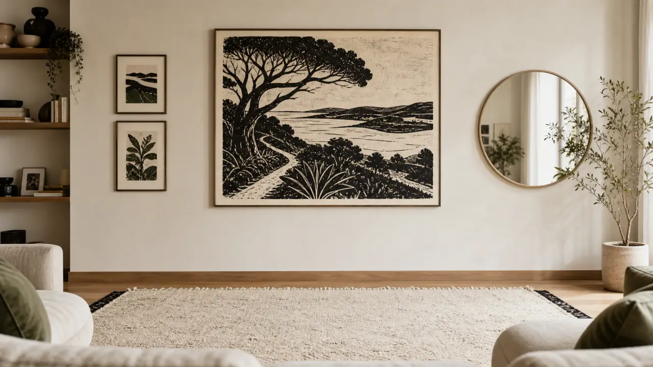 Decorer un grand mur salon avec tableau XXL et cadres