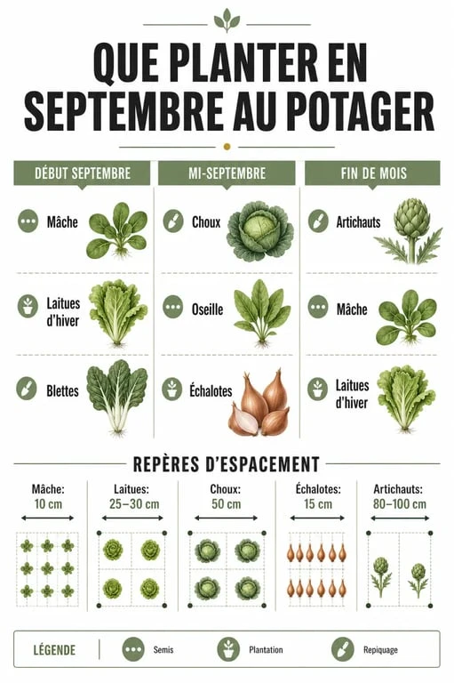 Que planter en septembre au potager : calendrier visuel des légumes à planter, semer et repiquer