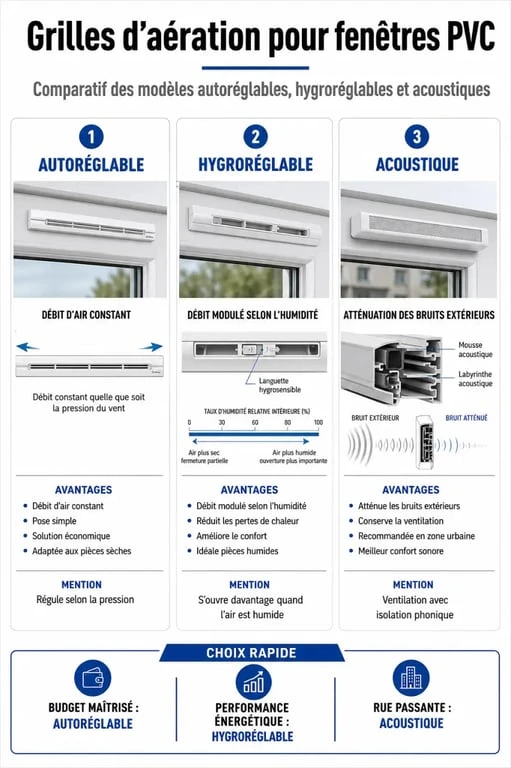 Comparatif des différents types de grilles d'aération pour fenêtre PVC