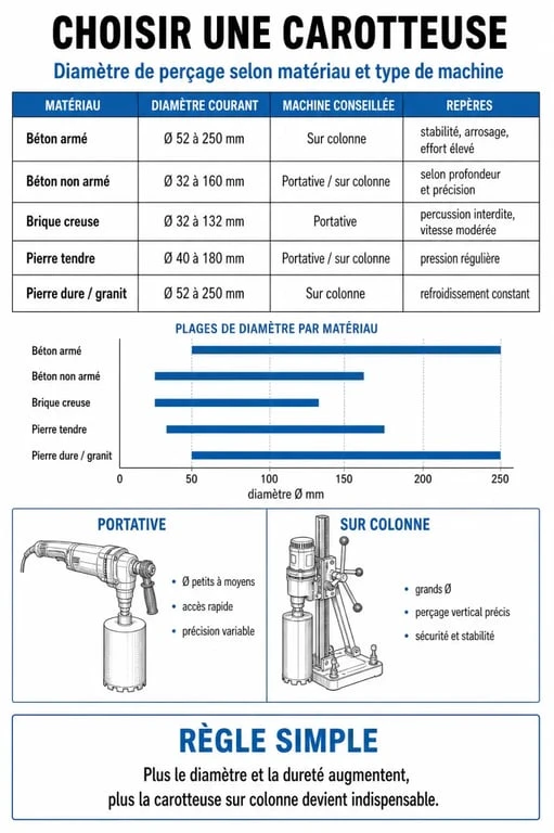 Infographie des critères de choix pour la location d'une carotteuse béton et brique