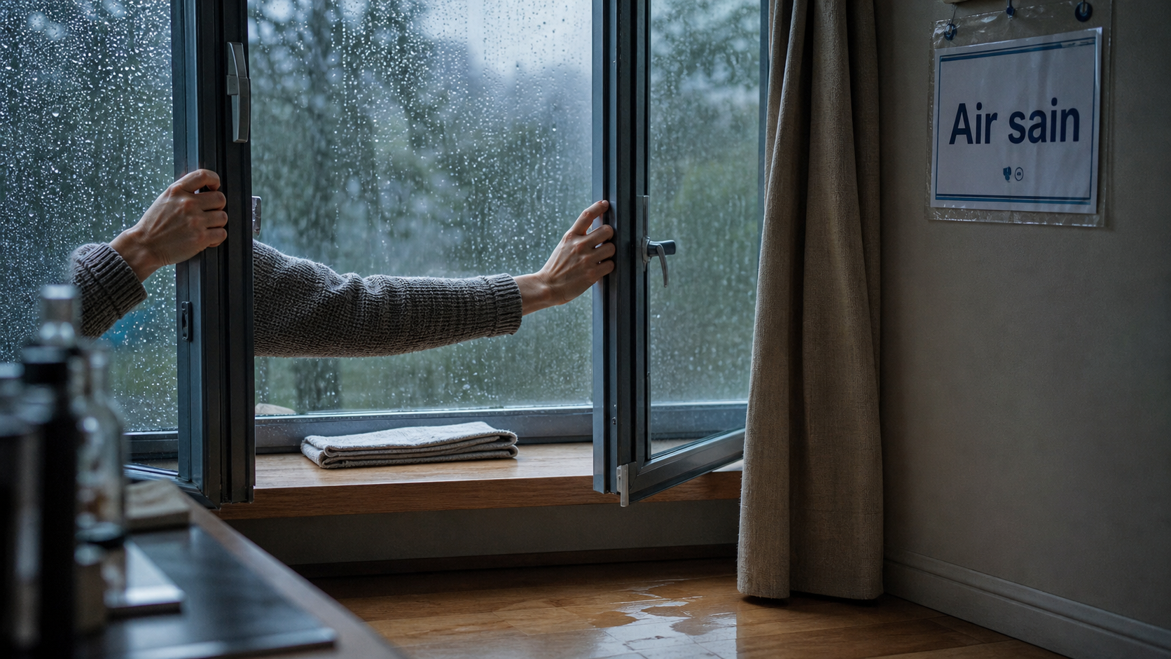 Faut-il aérer quand il pleut ? Fenêtres ouvertes pour un air sain, humidité à éviter.