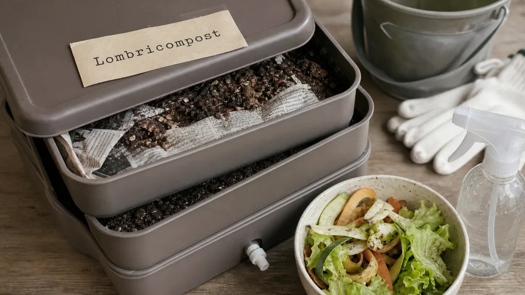 Le lombricompostage pour débutant : lombricomposteur avec couches papier et terreau