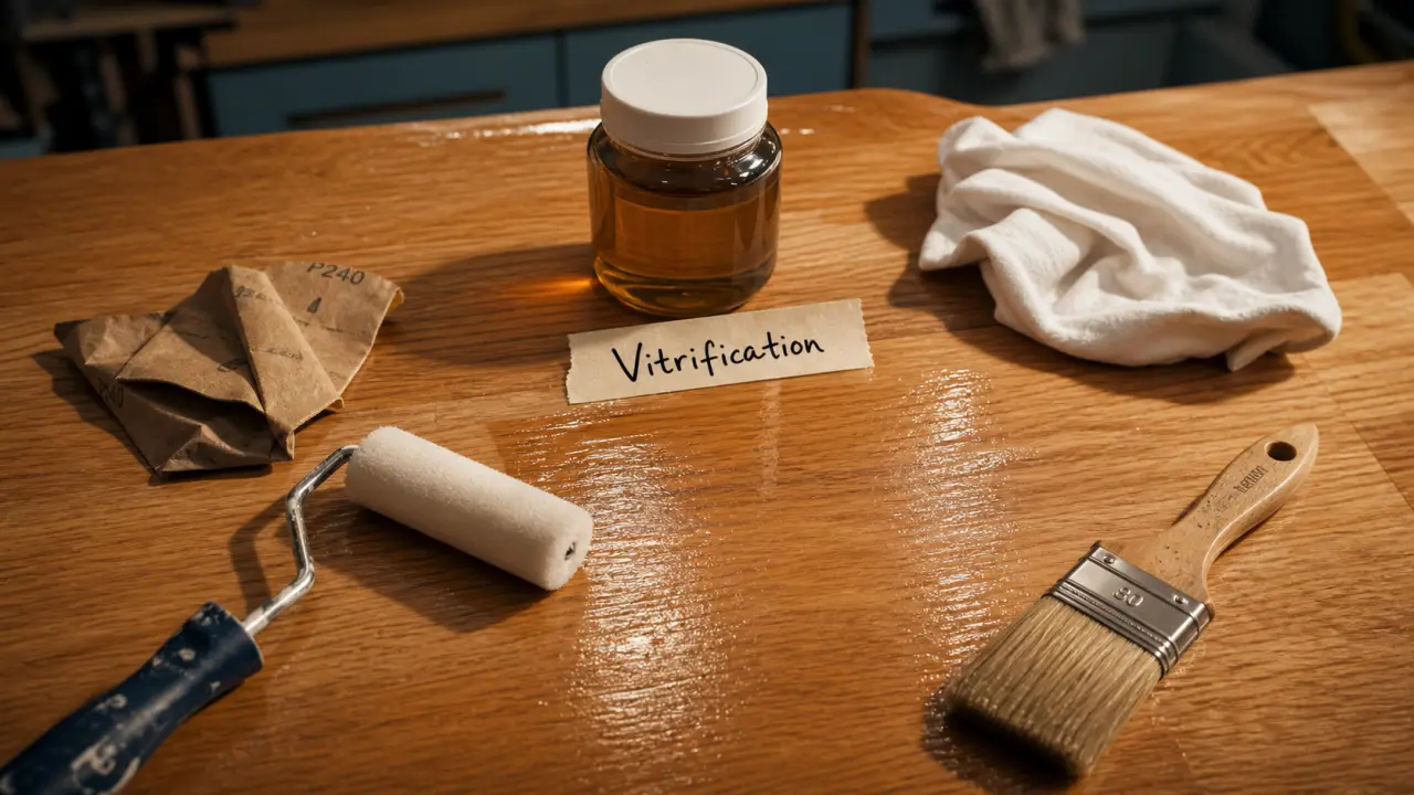 Vitrifier un plan de travail en bois : planche de chêne vitrifiée