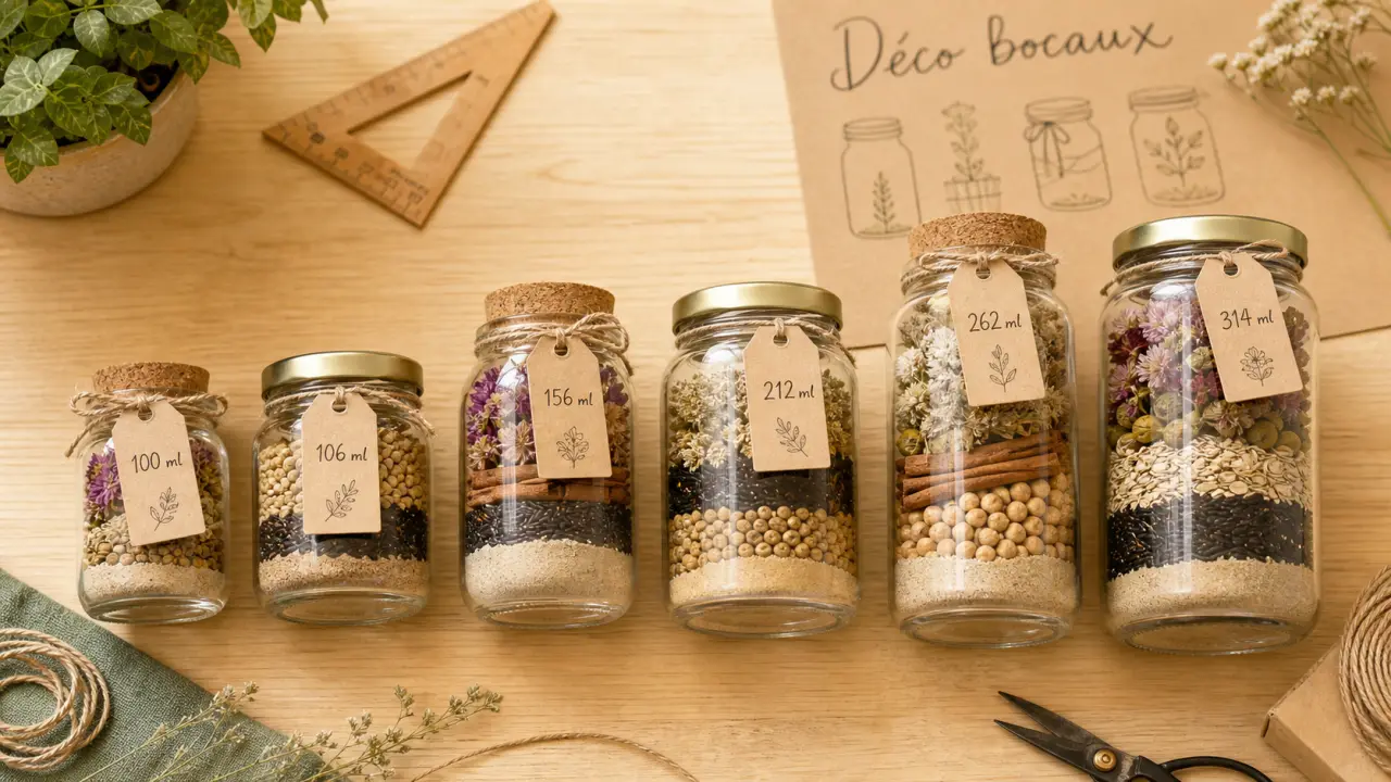 deco bocaux : bocaux en verre, bouchon liège ou twist-off, étiquettes kraft