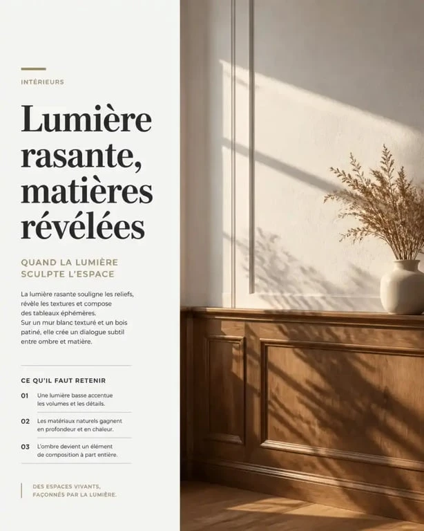 Utilisation de la lumière pour décorer un mur blanc et créer du relief