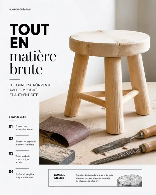 Étapes de transformation d'un touret en table basse