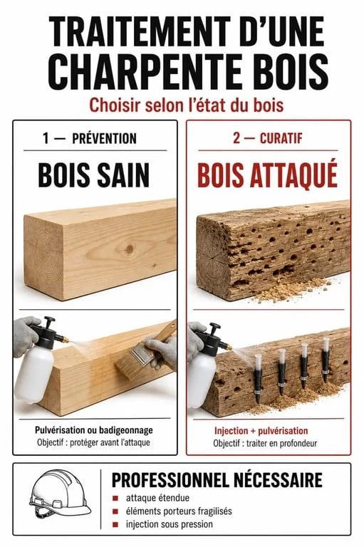 Traitement charpente bois : comparaison entre préventif et curatif