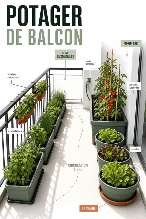 Comment aménager un potager urbain sur son balcon avec pots, jardinières, bacs profonds et organisation de l’espace