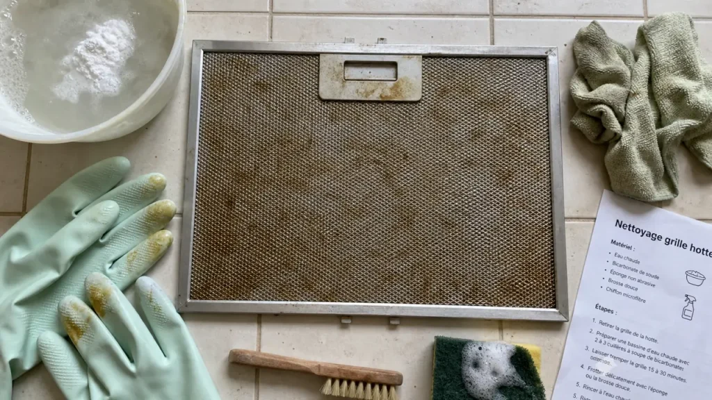 Grille de hotte grasse : 60 °C, trempage et erreurs qui laissent la graisse