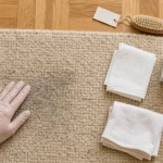 Nettoyage des tapis en laine : eau chaude et frottement, laine beige