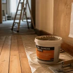 Ragréage sur plancher en bois : enduit en cours sur parquet