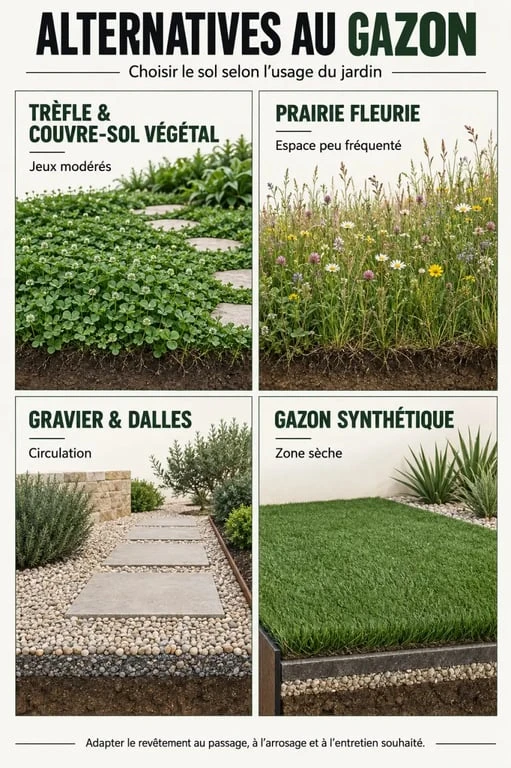 Par quoi remplacer le gazon : alternatives végétales, minérales et synthétiques dans un jardin