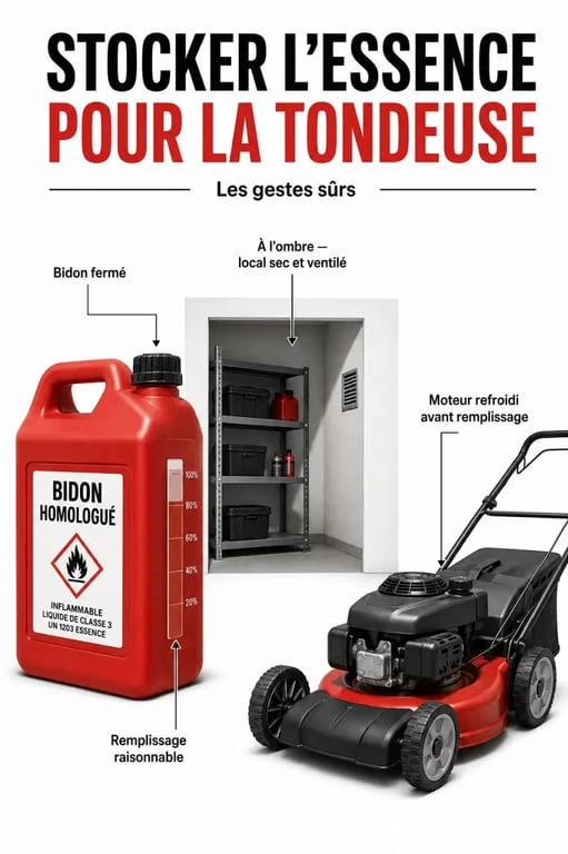 Essence tondeuse 95 ou 98 : stockage propre et conservation du carburant pour tondeuse