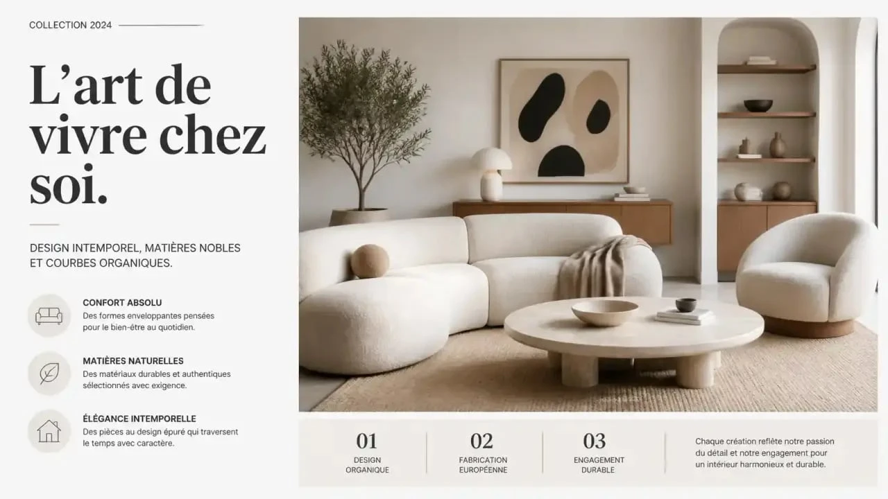 Meuble tendance 2025 aux formes organiques et arrondies dans un salon moderne.