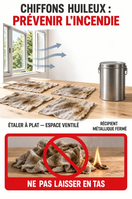 Précautions de sécurité avec des chiffons imbibés d’huile de lin pour le bois
