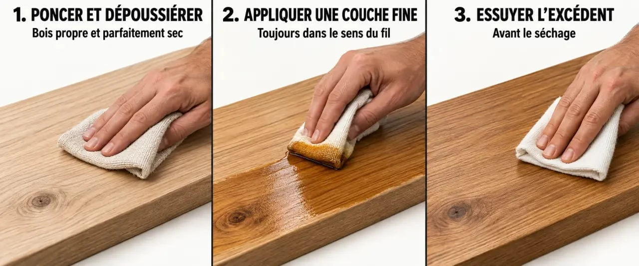 Étapes d’application de l’huile de lin sur le bois