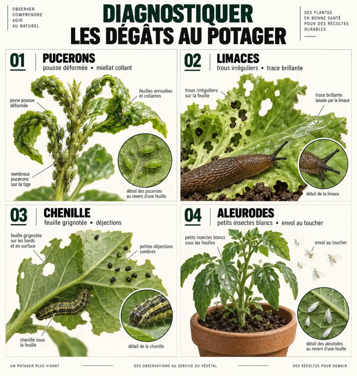 Comment protéger son potager et sa terrasse : identifier les dégâts de pucerons, limaces, chenilles et aleurodes